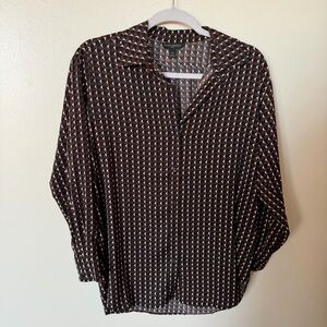 BANANA REPUBLIC Black & Brown Printed Button Front Blouse